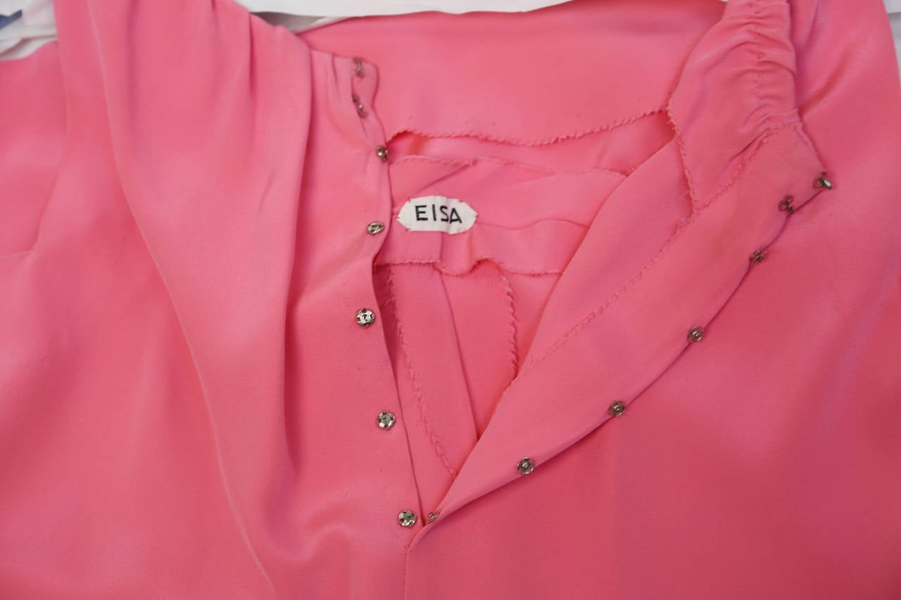 Women's 1960's EISA BALENCIAGA haute couture fuchsia silk dress For Sale