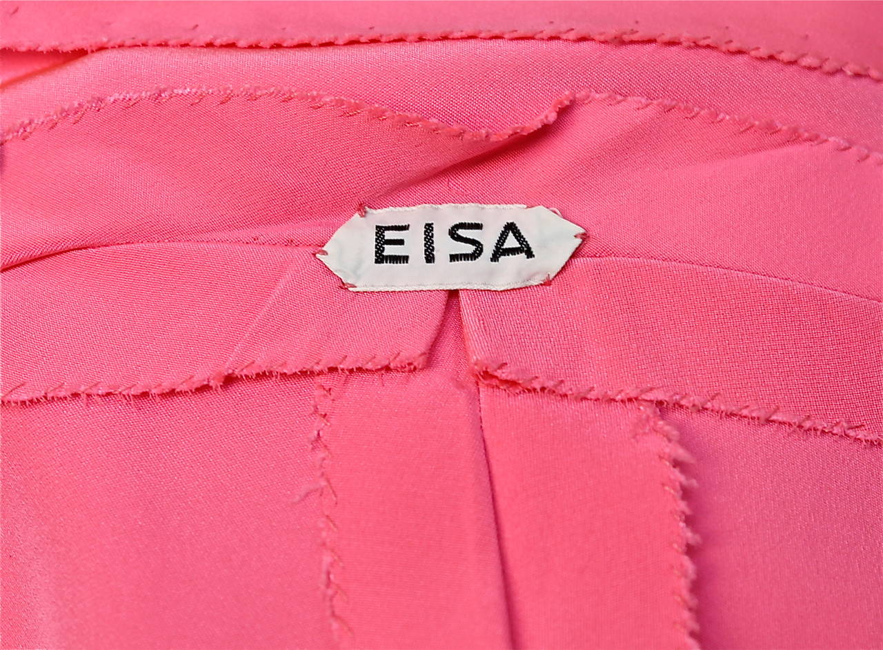 1960's EISA BALENCIAGA haute couture fuchsia silk dress For Sale 1