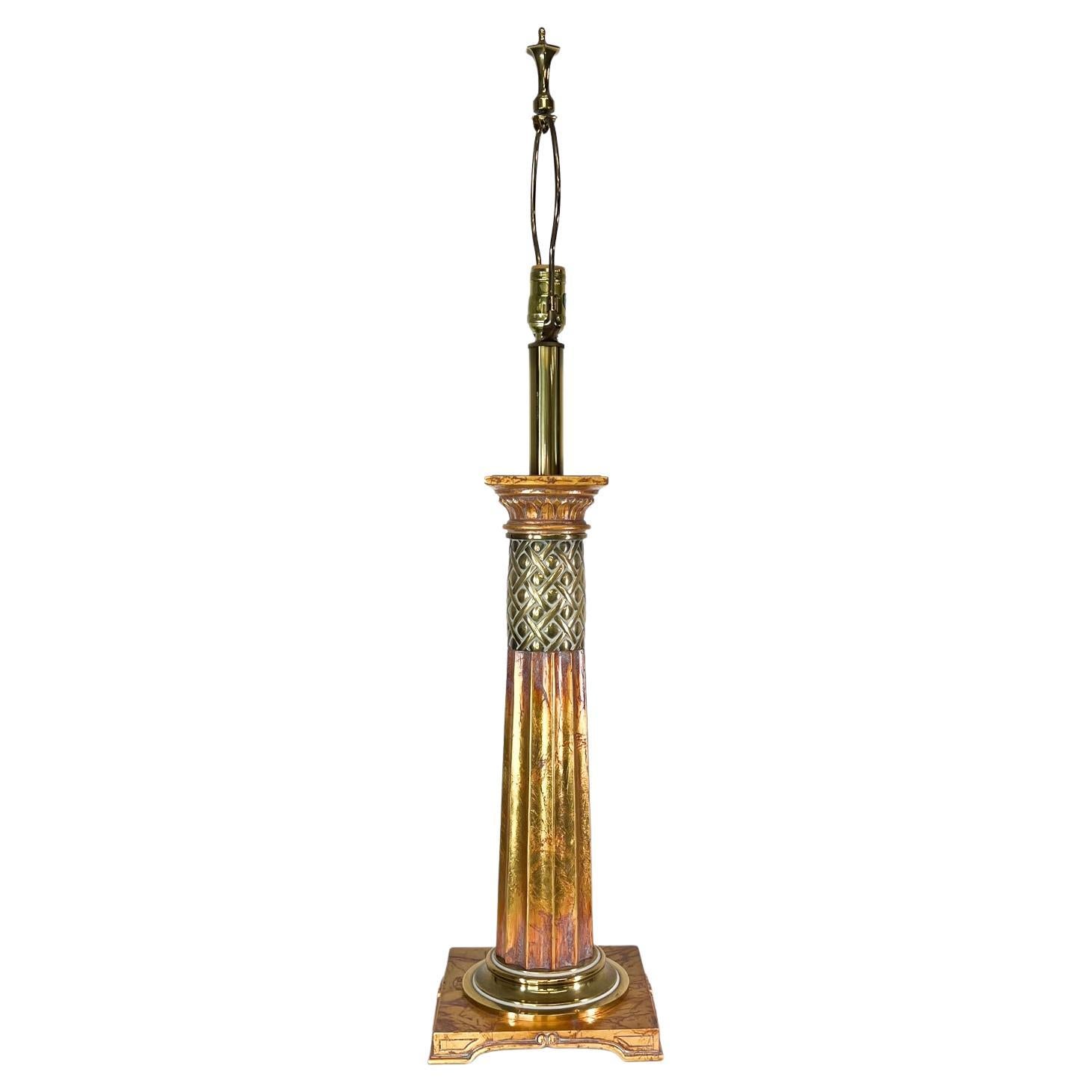 1960s Elegant Neoclassical Corinthian Table Lamp Gold Leaf Grand Tour Decor For Sale