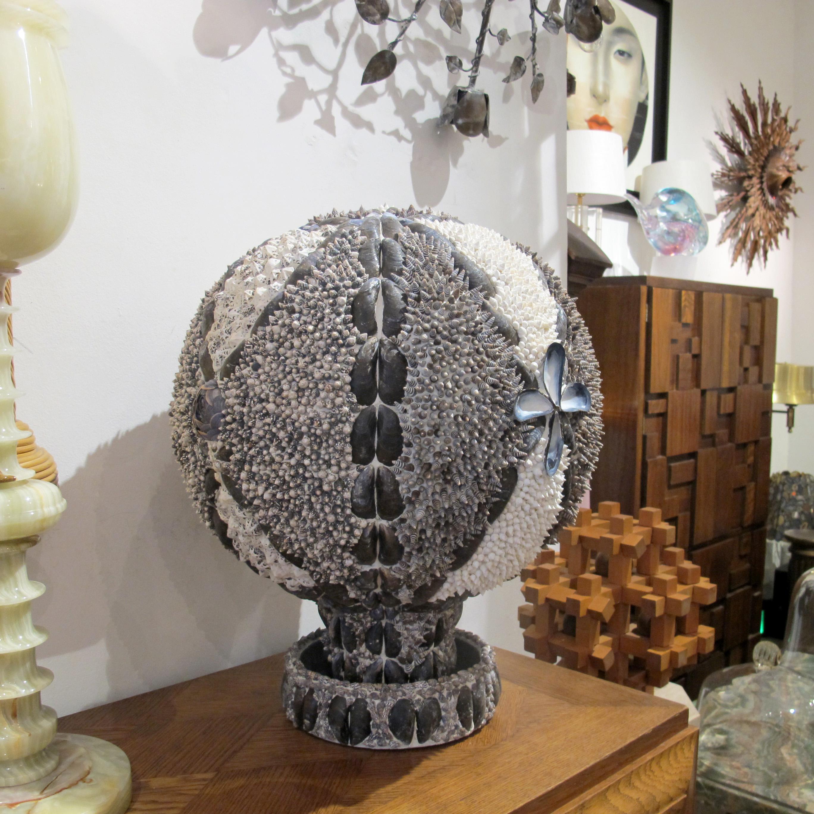 1960s Elegant Twin Shell Globes with Handcrafted Coastal Art, English For Sale 5