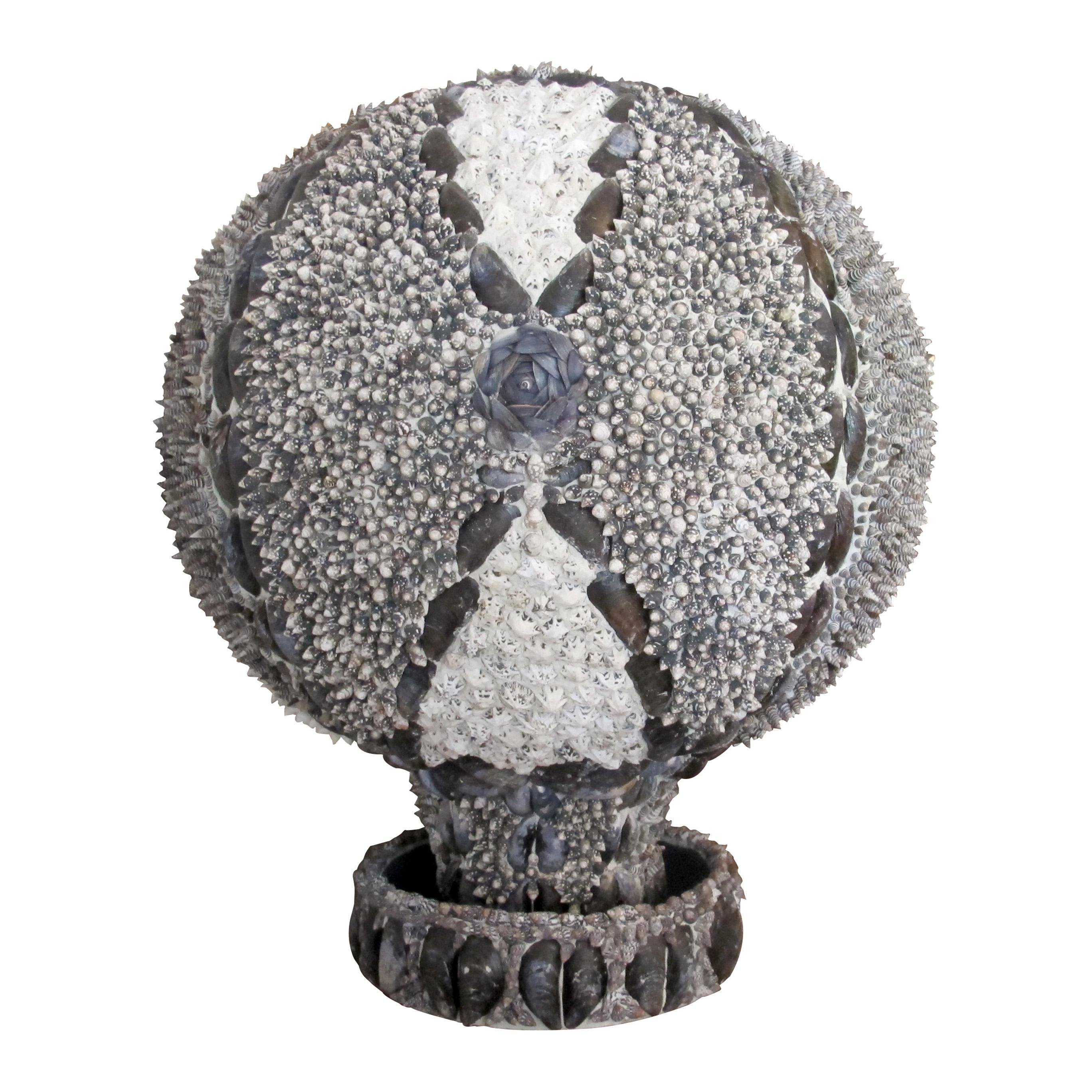 Hand-Crafted 1960s Elegant Twin Shell Globes with Handcrafted Coastal Art, English For Sale