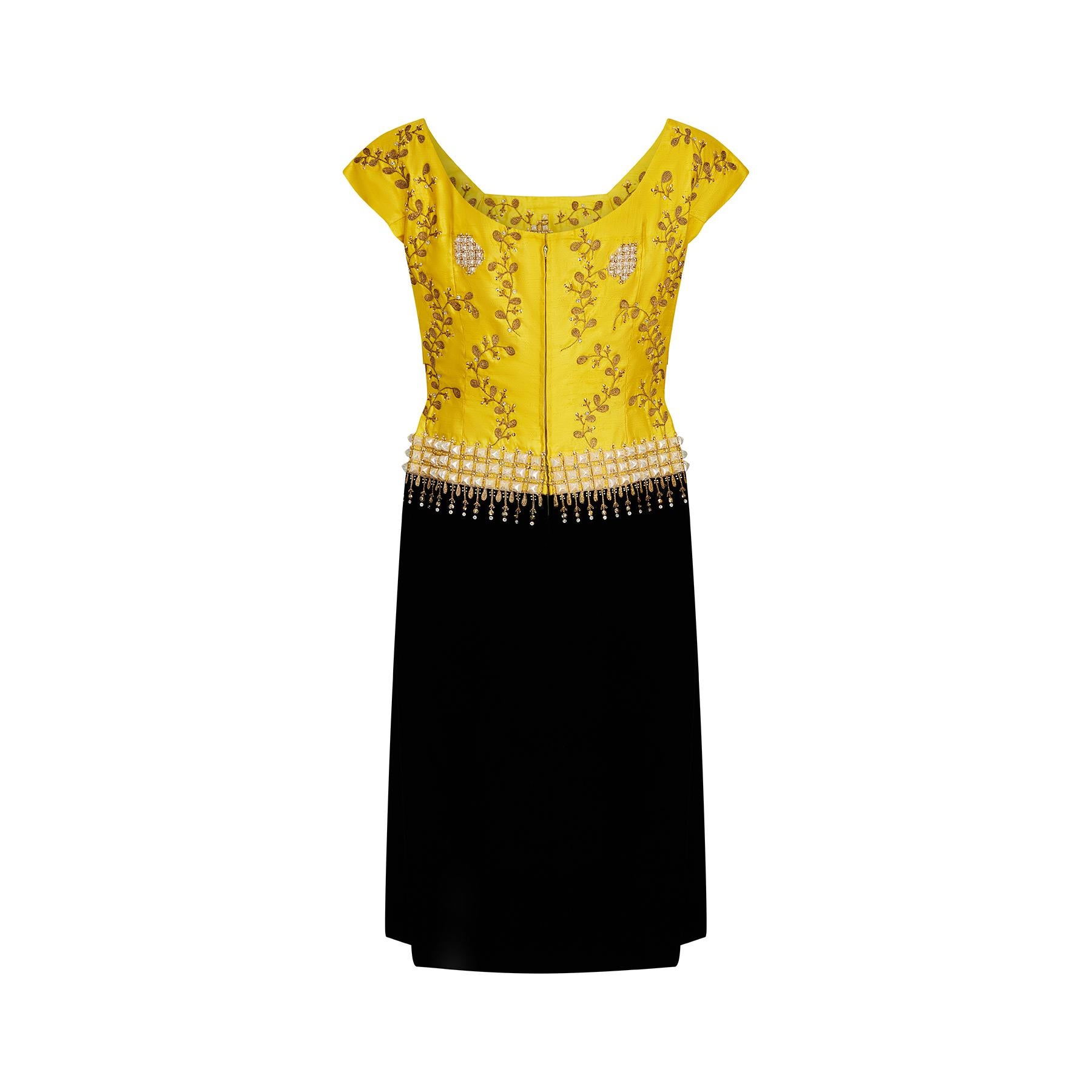 Black 1960s Eliane Montigny French Couture Velvet and Silk Dress For Sale