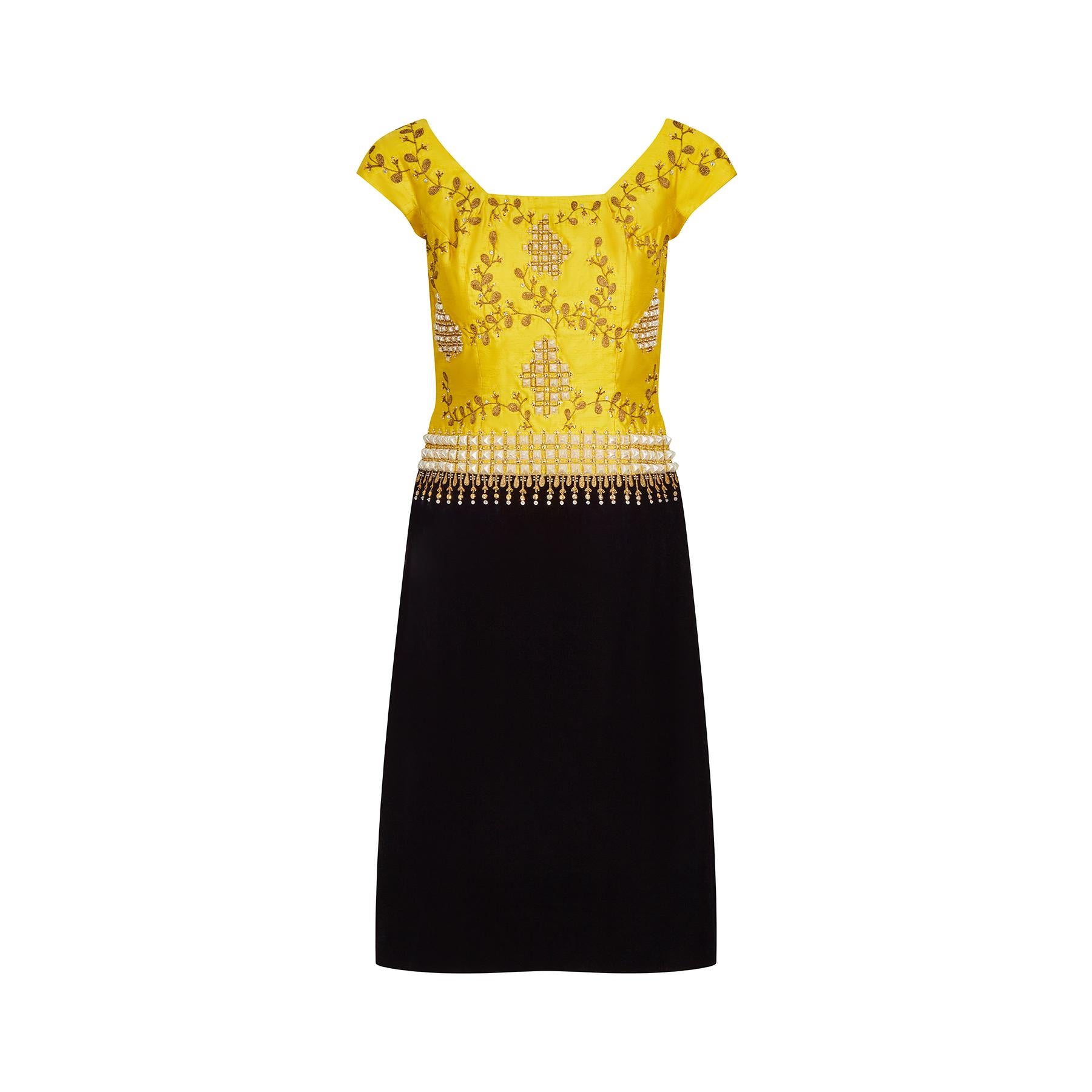Women's 1960s Eliane Montigny French Couture Velvet and Silk Dress For Sale