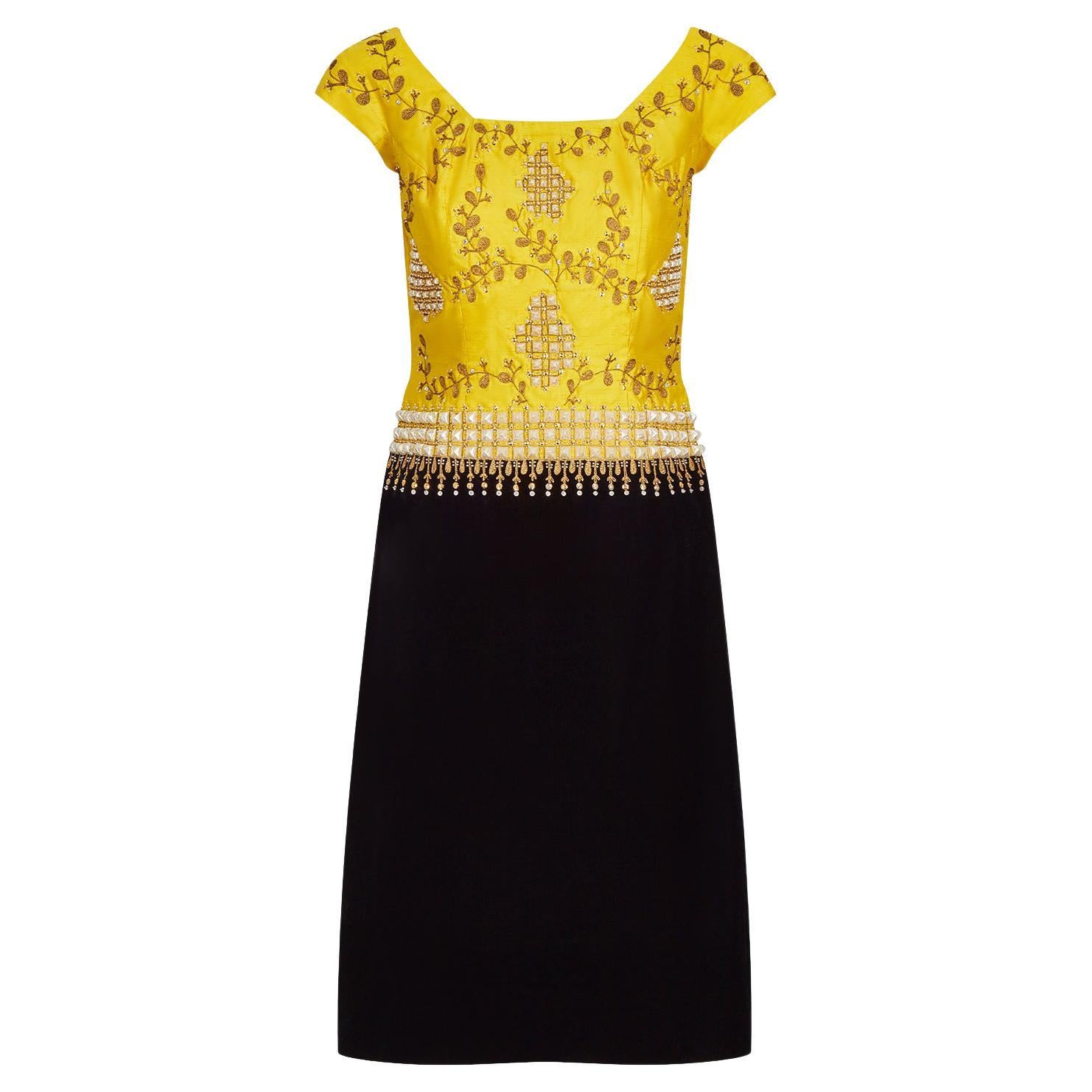 1960s Eliane Montigny French Couture Velvet and Silk Dress