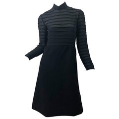 1960s Elio Berhanyer Demi Couture Black Silk Chiffon + Wool A - Line 60s Dress