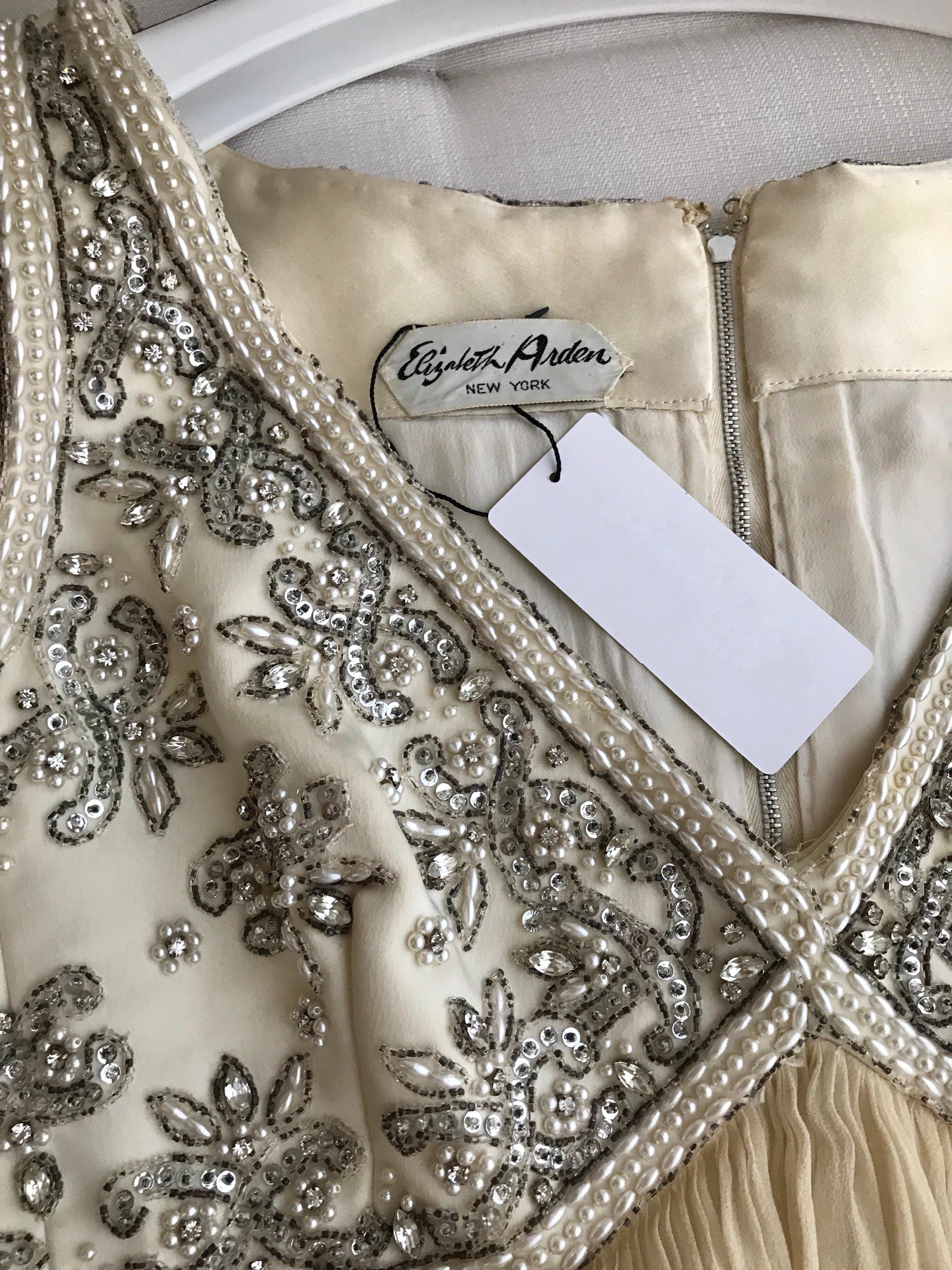 1960s Elizabeth Arden Creme Silk Sleeveless Gown 6