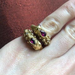 1960s Elizabeth Gage Ruby, Diamond and Gold Dolphin Shape Ring