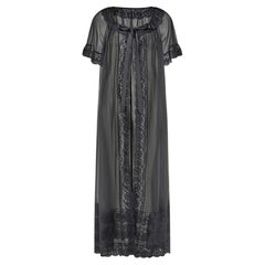 1960s Elizabeth Heyes Black Chiffon Negligee with Lace Trim