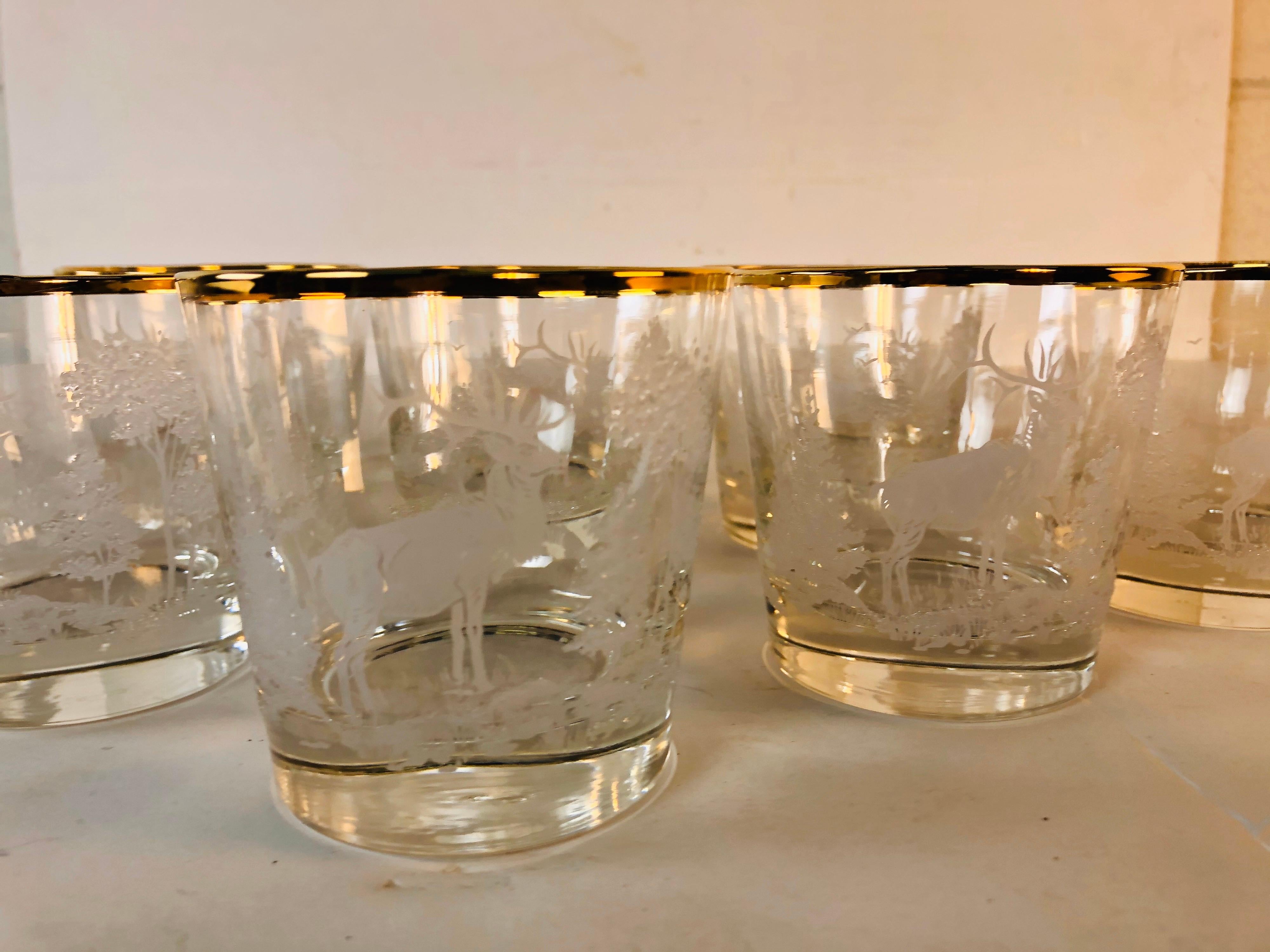 Mid-Century Modern 1960s Elk in the Forest Glass Bar Tumblers, Set of 8 For Sale