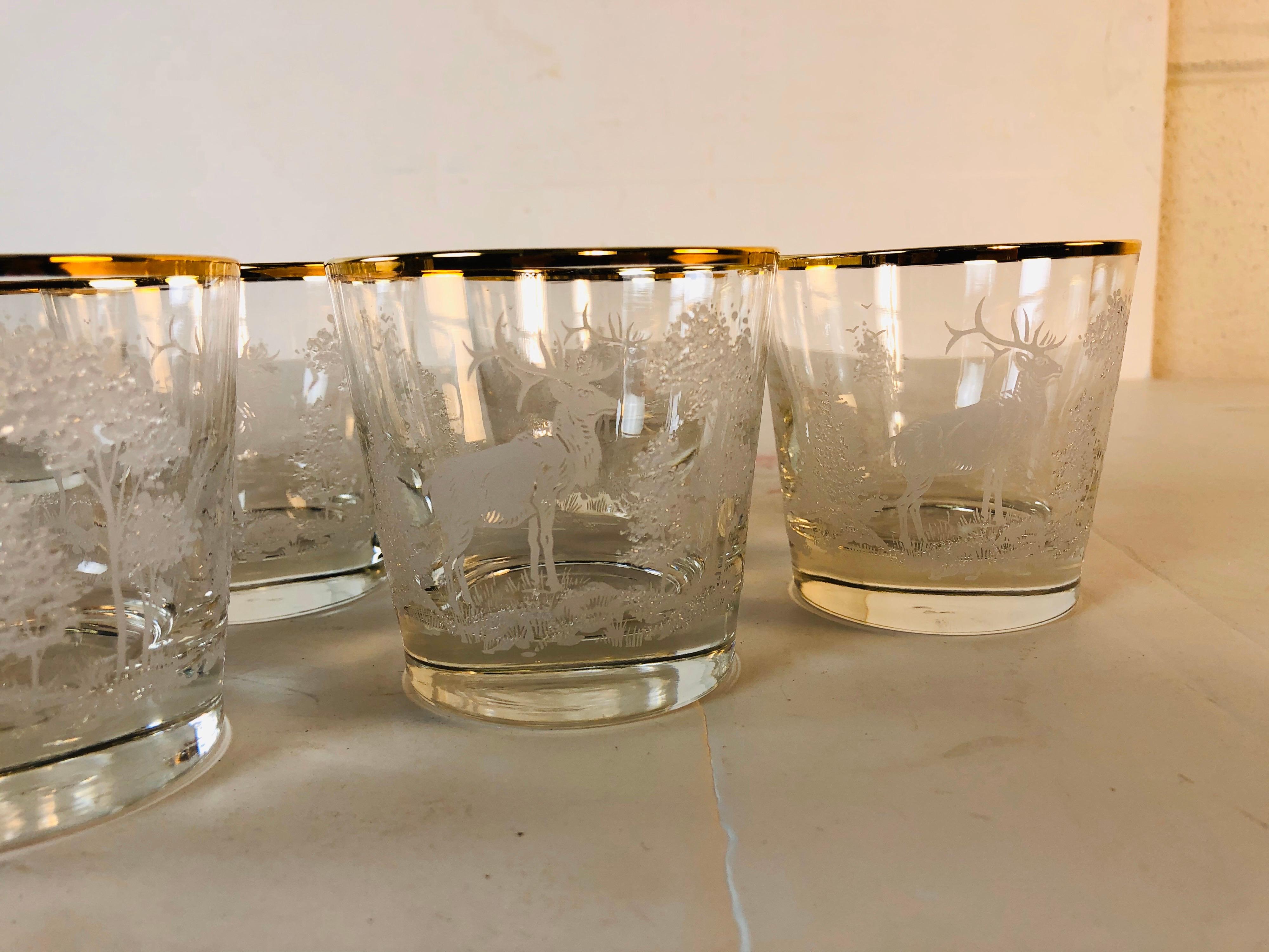 American 1960s Elk in the Forest Glass Bar Tumblers, Set of 8 For Sale