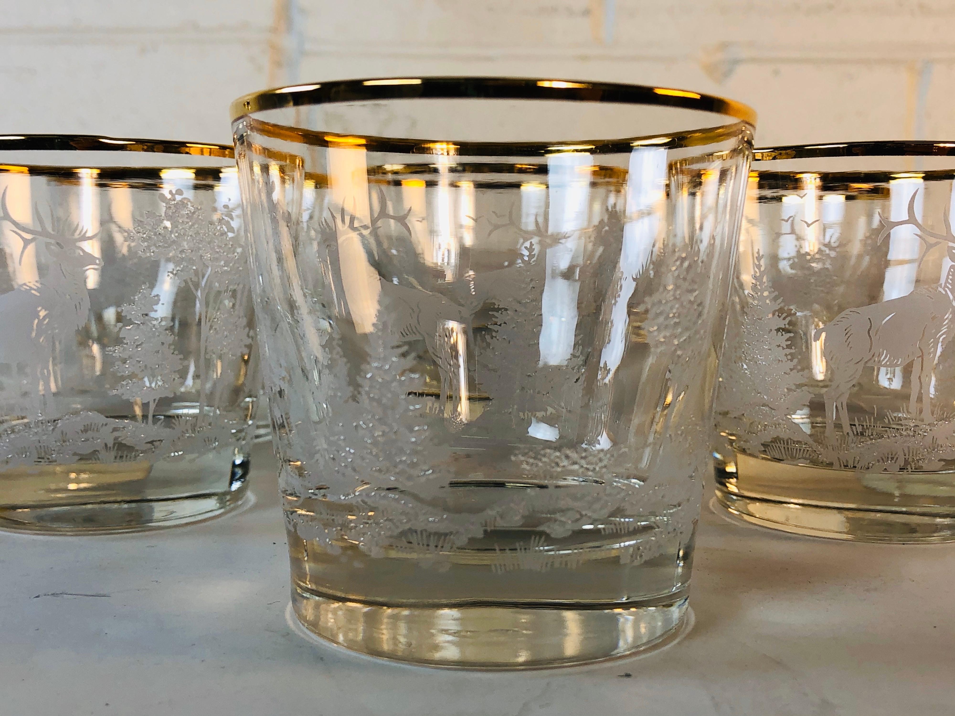 20th Century 1960s Elk in the Forest Glass Bar Tumblers, Set of 8 For Sale
