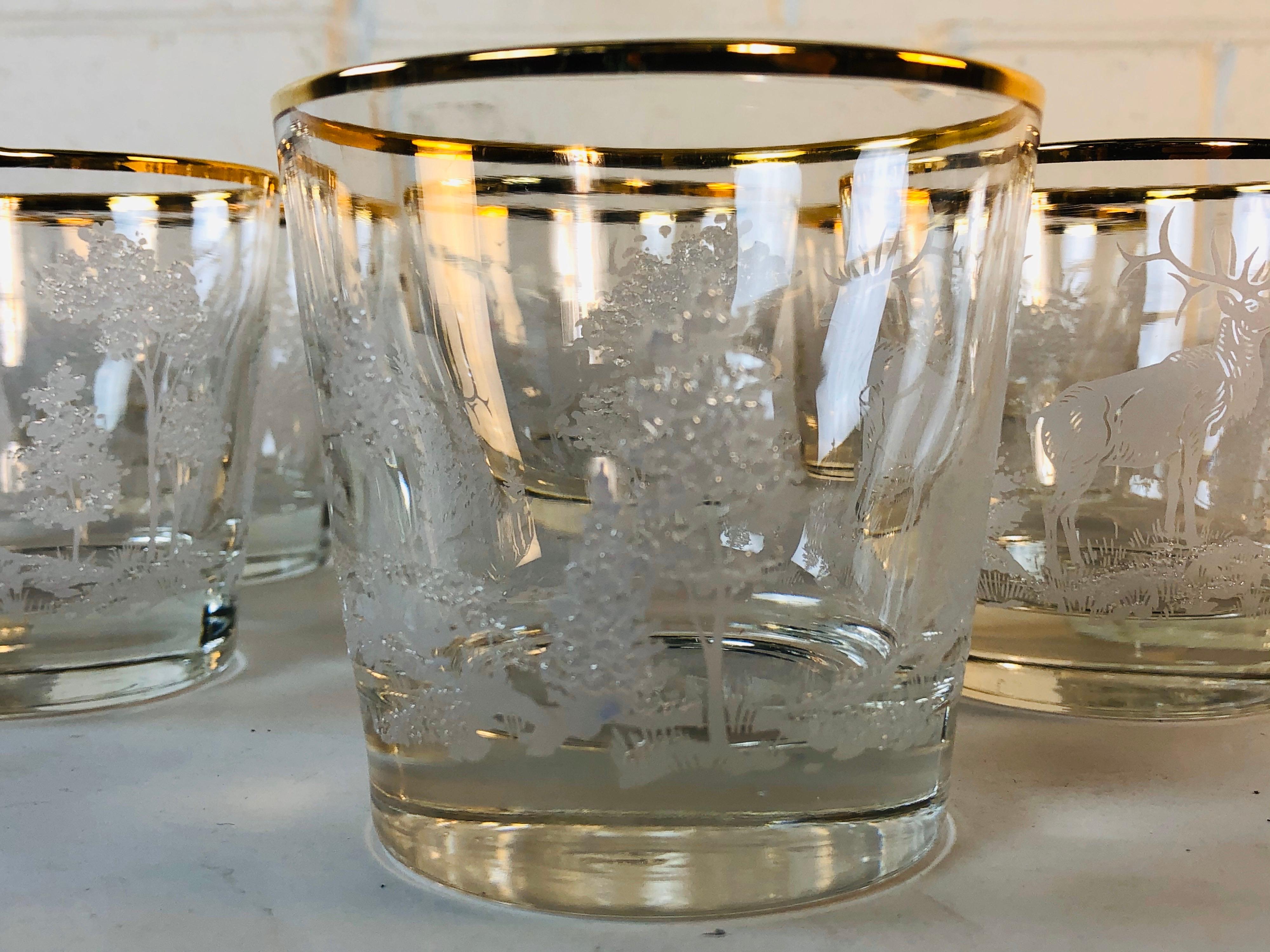 1960s Elk in the Forest Glass Bar Tumblers, Set of 8 For Sale 1