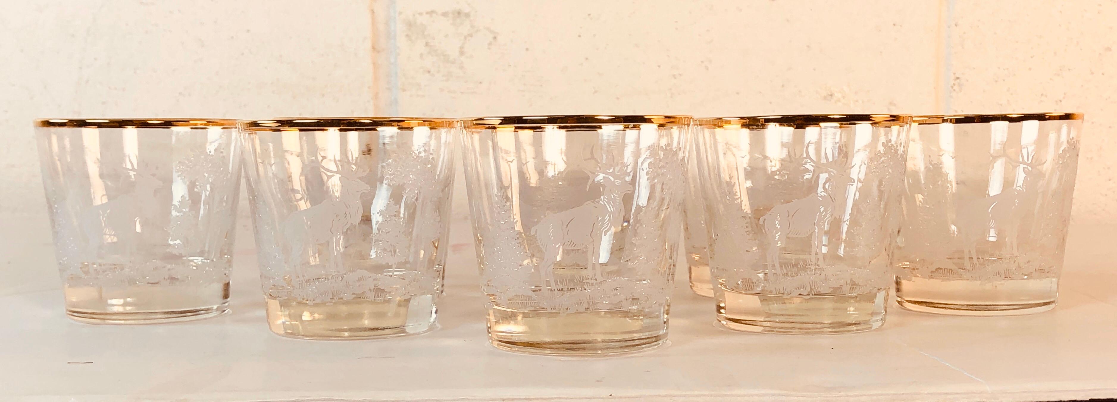 1960s Elk in the Forest Glass Bar Tumblers, Set of 8 For Sale 2