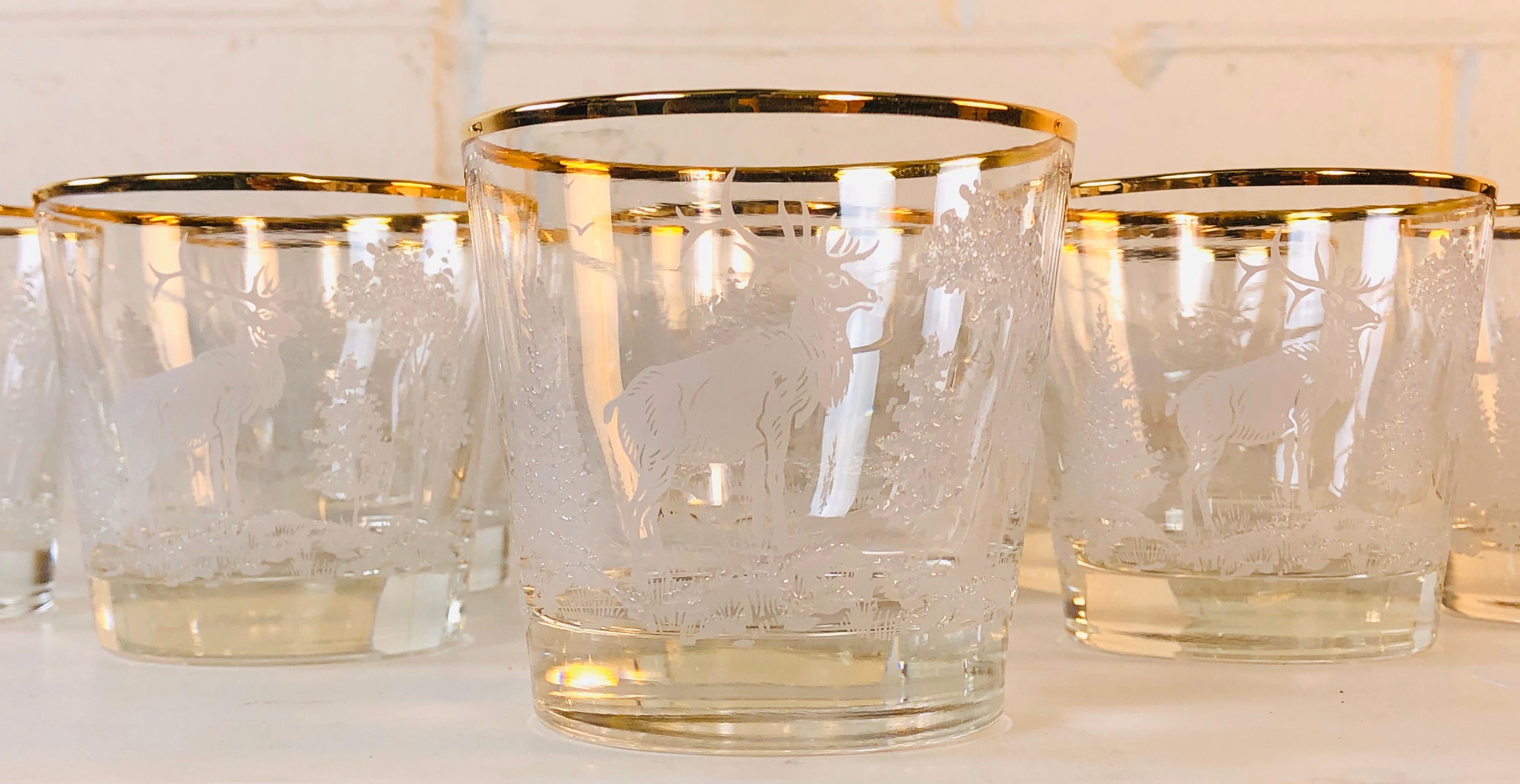 1960s Elk in the Forest Glass Bar Tumblers, Set of 8 For Sale 3