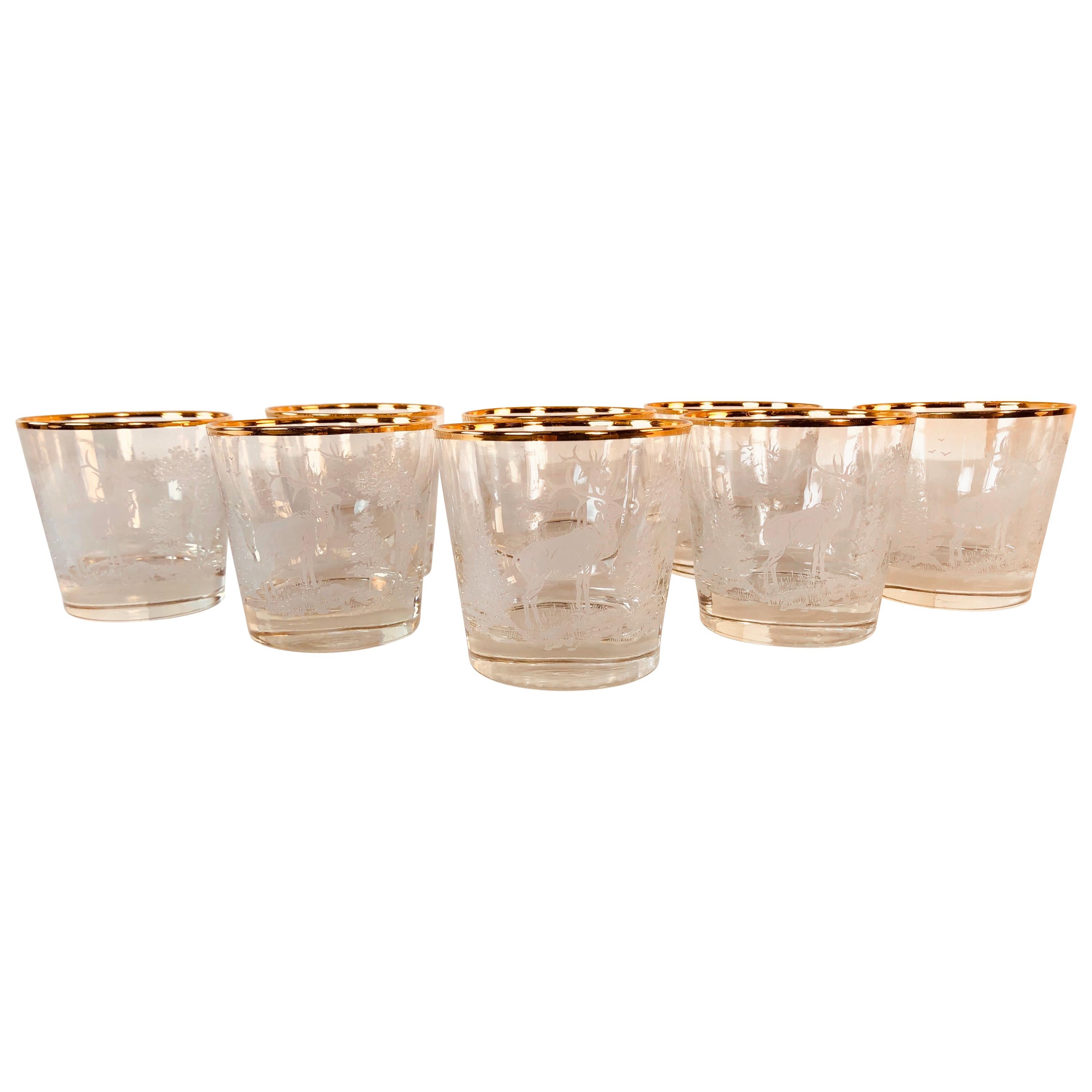 1960s Elk in the Forest Glass Bar Tumblers, Set of 8 For Sale