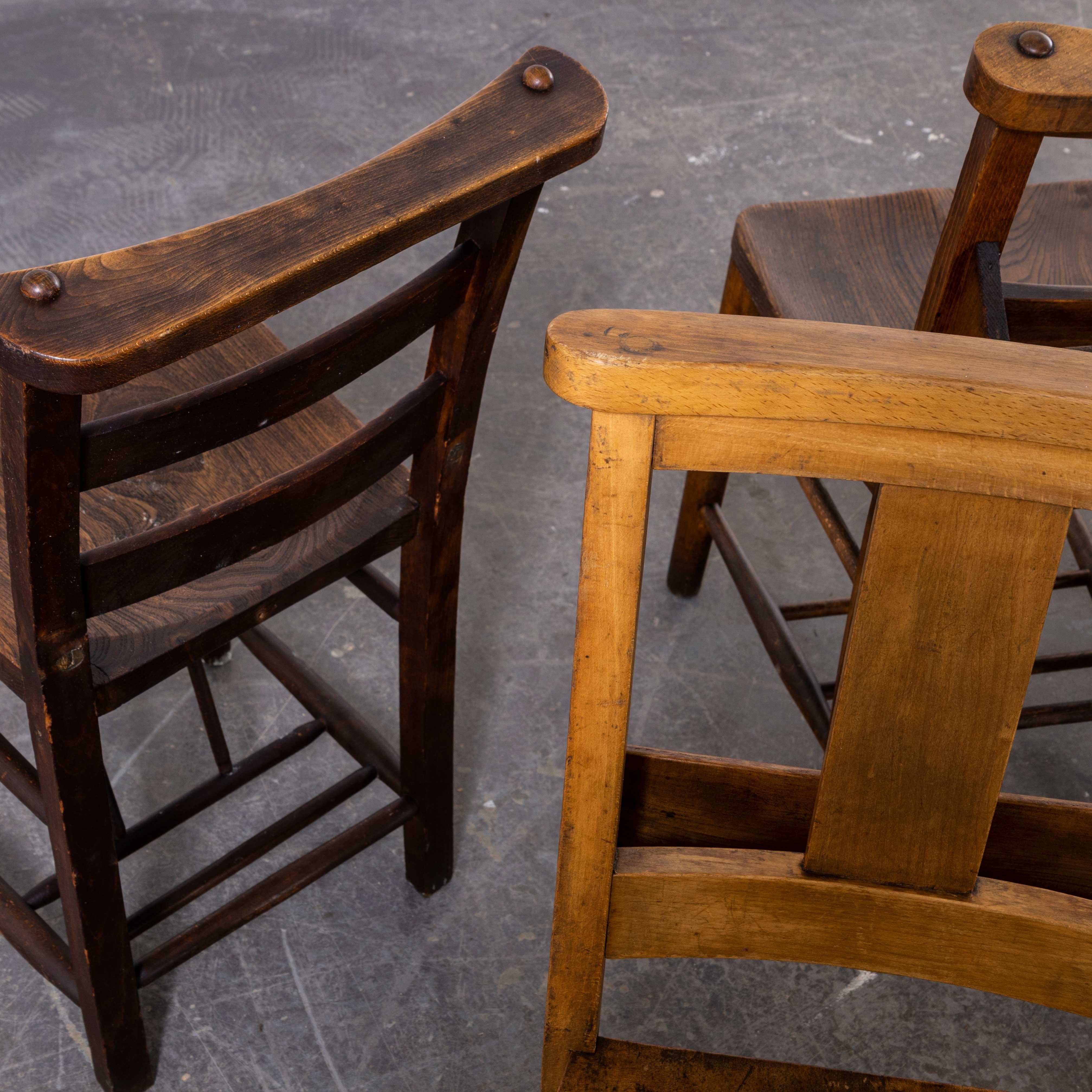 1960's Elm and Ash Church, Chapel Dining Chairs, Harlequin Set of Eight 5