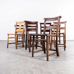 1960's Elm and Ash Church, Chapel Dining Chairs, Harlequin Set of Eight