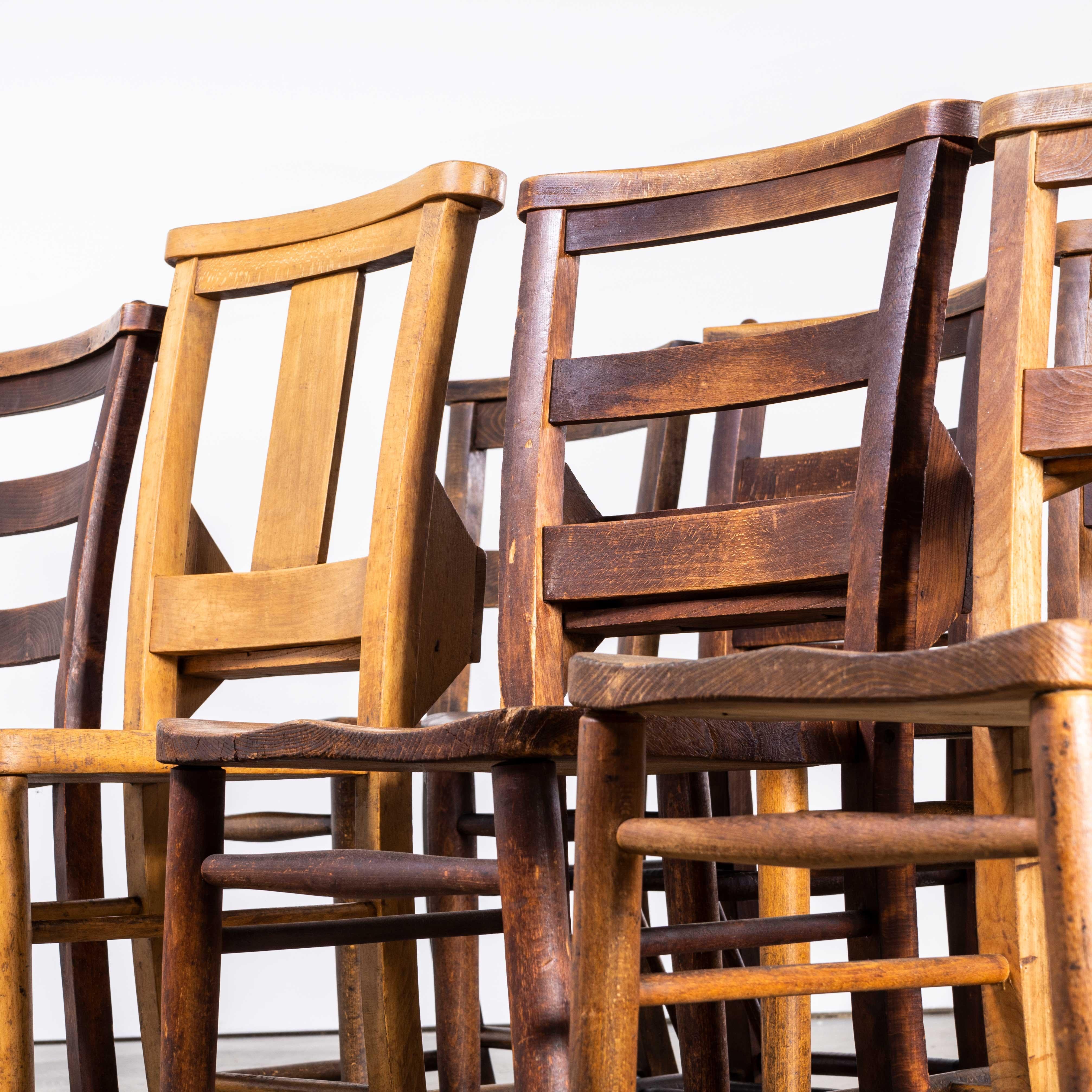 Mid-20th Century 1960's Elm and Ash Church, Chapel Dining Chairs, Harlequin Set of Eight