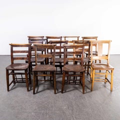 1960's Elm and Ash Church, Chapel Dining Chairs, Harlequin Set of Eleven