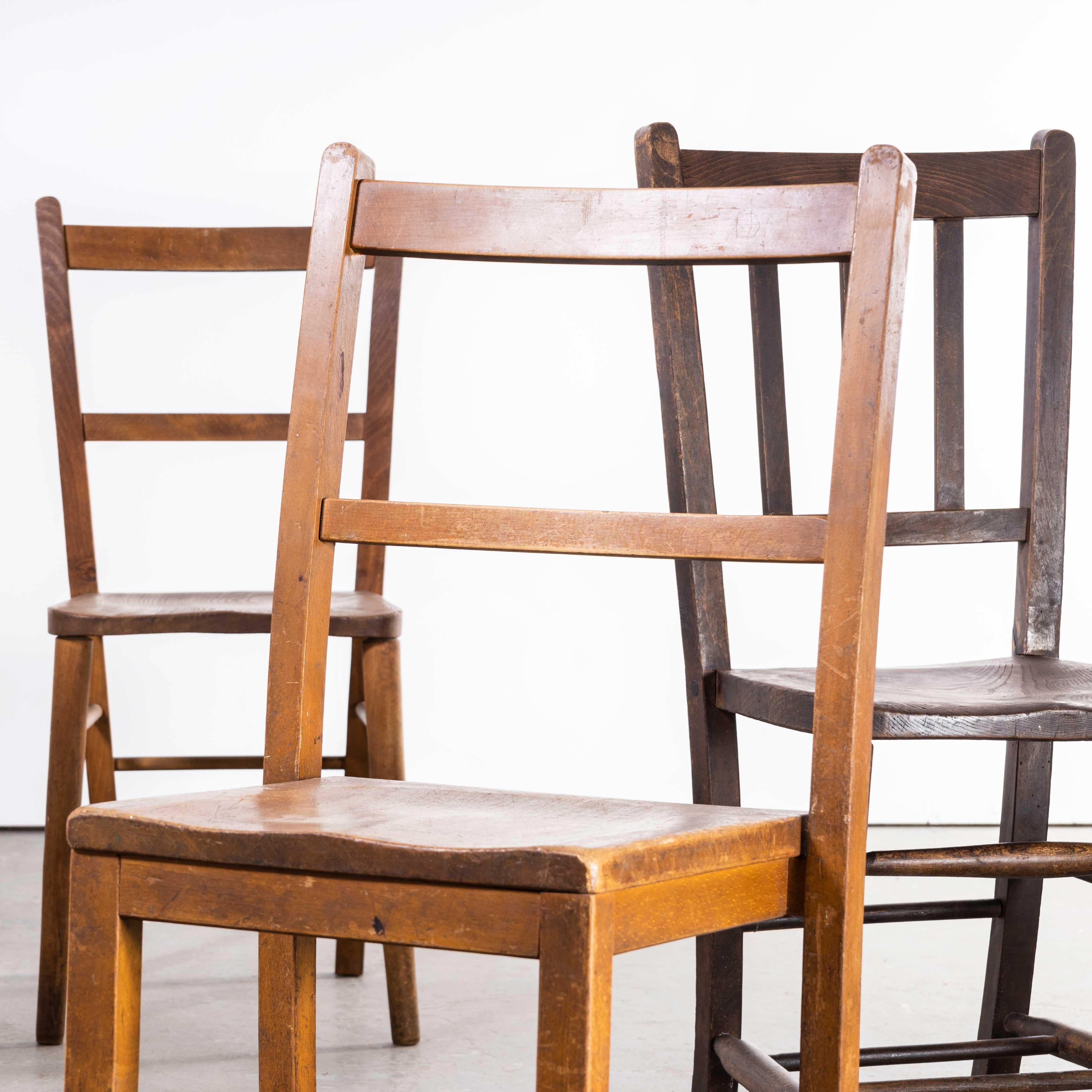 1960s Elm and Ash Church, Chapel Dining Chairs, Harlequin Set of Six 6