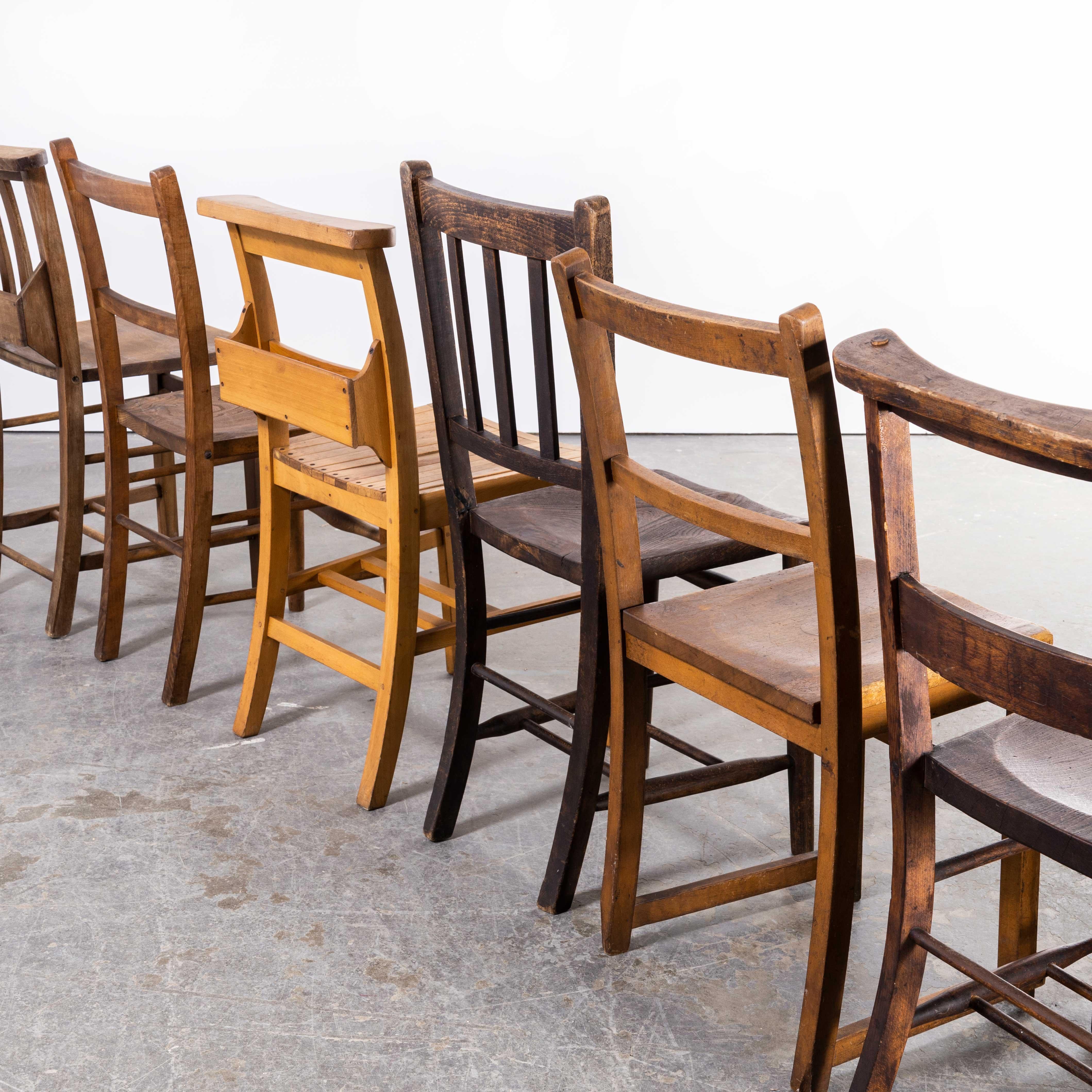 1960s Elm and Ash Church, Chapel Dining Chairs, Harlequin Set of Six 7