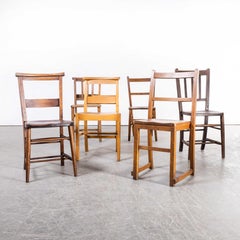1960s Elm and Ash Church, Chapel Dining Chairs, Harlequin Set of Six