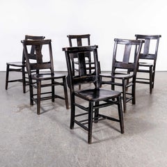 1960's Elm and Ash Ebonised Church, Chapel Dining Chairs, Set of Six