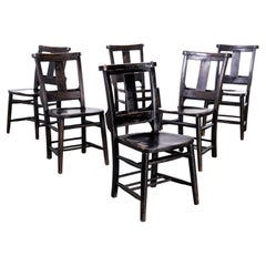 1960's Elm and Ash Ebonised Church, Chapel Dining Chairs, Set of Six