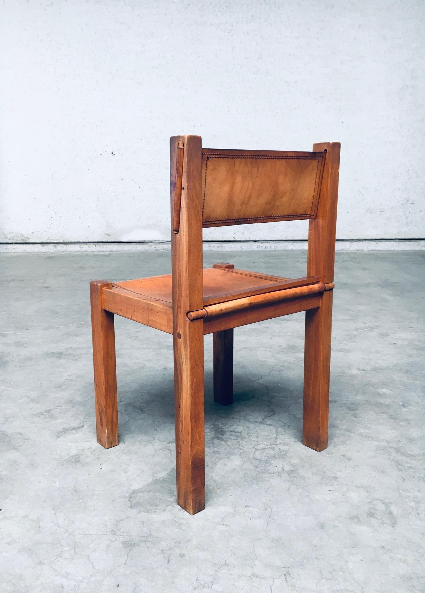 1960's Ulme & Cognac Leder Esszimmer Stühle in der Art von Pierre Chapo gesetzt im Angebot 6