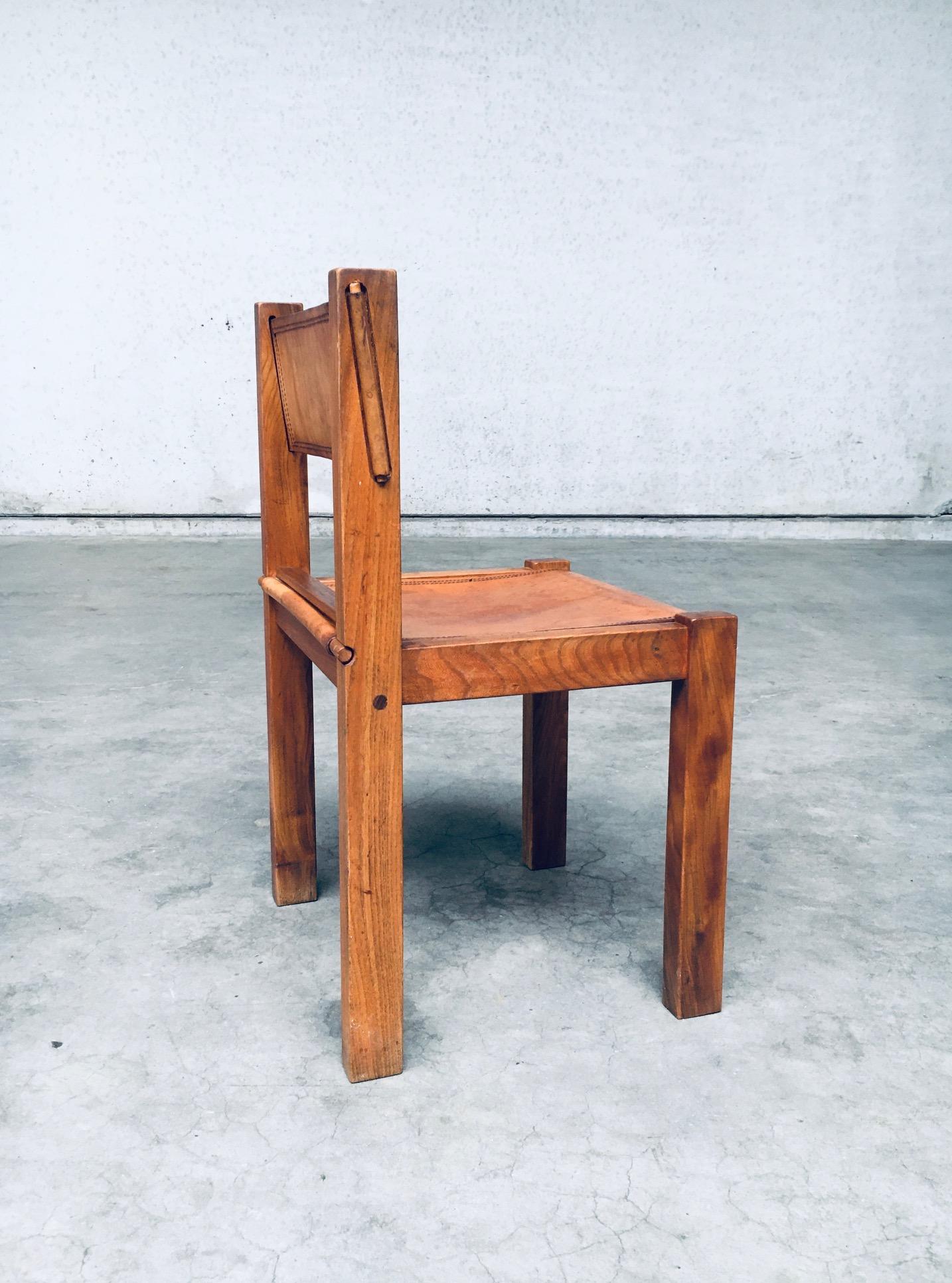 1960's Ulme & Cognac Leder Esszimmer Stühle in der Art von Pierre Chapo gesetzt im Angebot 7