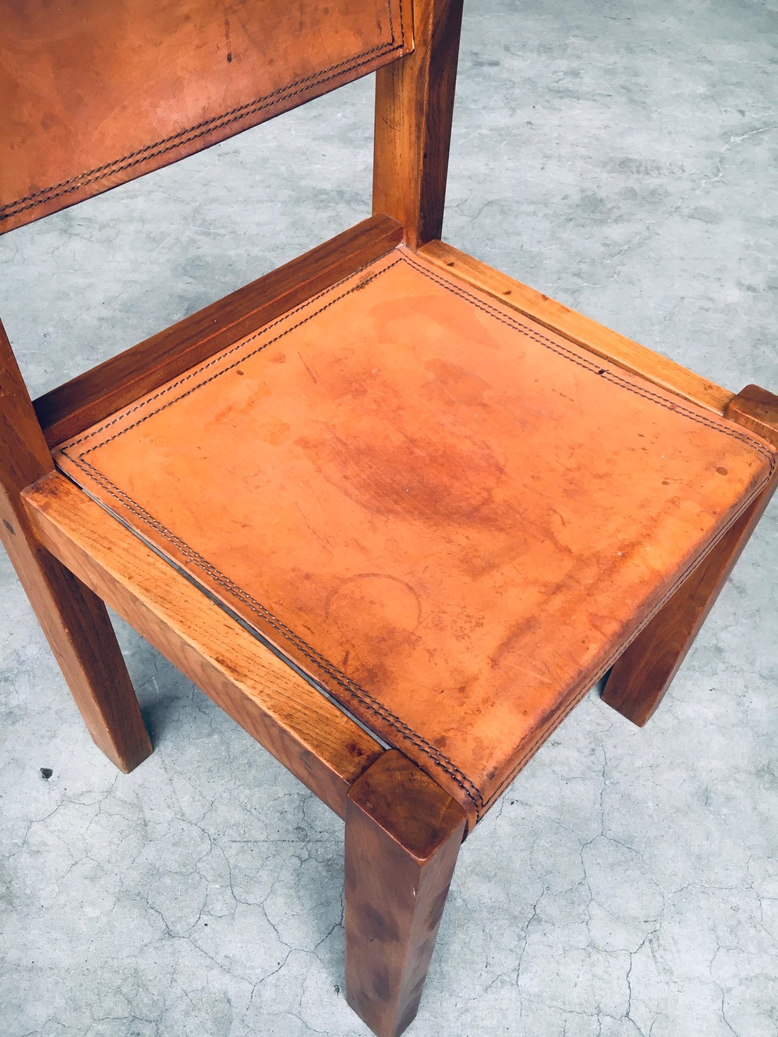 1960's Elm & Cognac Leather Dining room Chairs set in the manner of Pierre Chapo For Sale 10