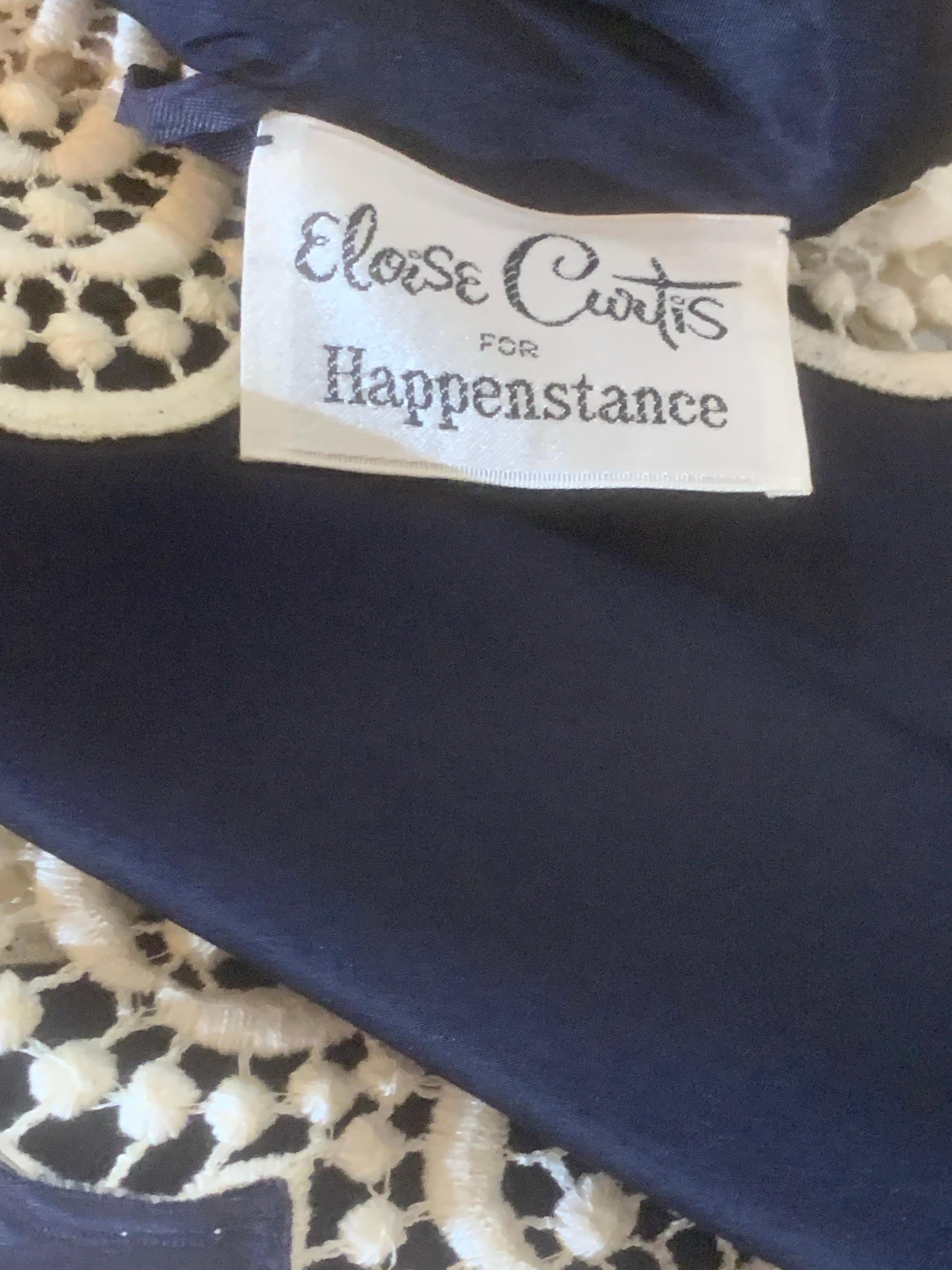 1960s Eloise Curtis Navy Blue Silk Halter Backless Dress w Lace Trim & Shawl For Sale 9