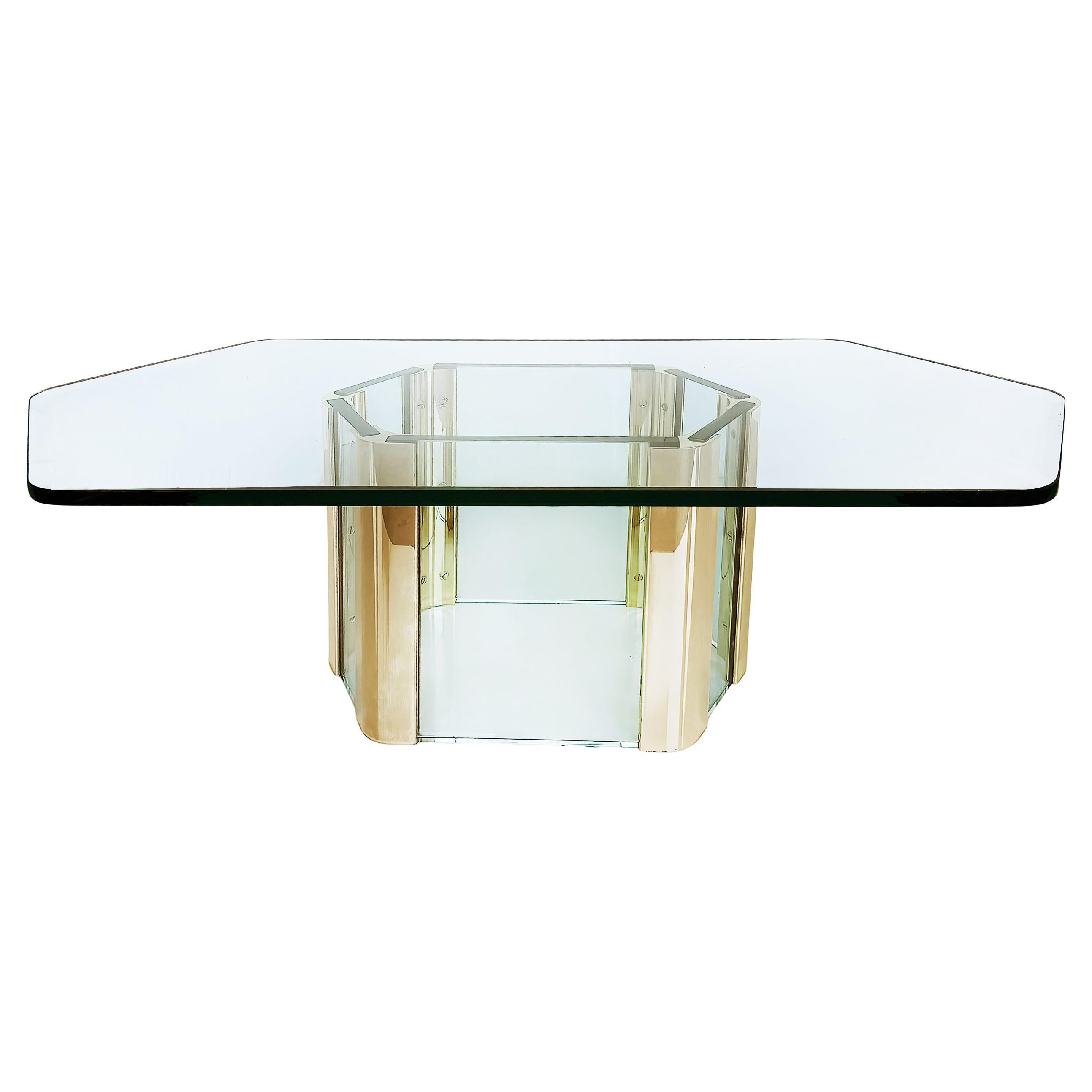 1960s Elongated Hexoganal Leon Rosen Pace Coffee Table in Brass and Glass