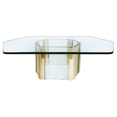 1960s Elongated Hexoganal Leon Rosen Pace Coffee Table in Brass and Glass