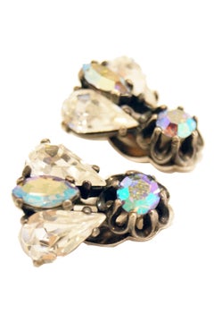 1960s Elsa Schiaparelli Iridescent Rhinestone Insect Earrings