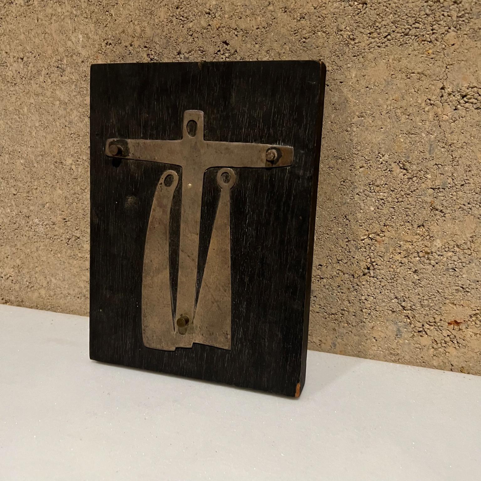 Mid-Century Modern 1960s Emaus Talleres Wall Art Modernist Sterling Silver Cross on Mahogany Mexico