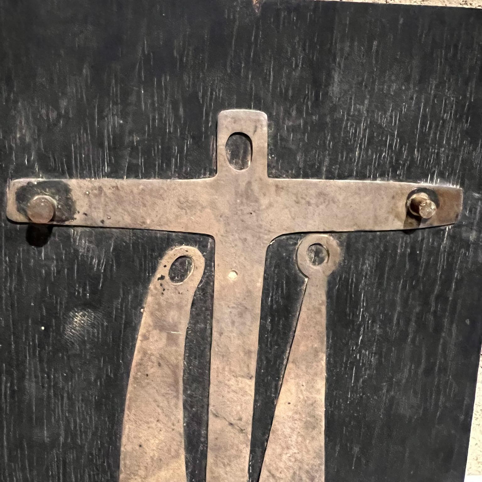 Mexican 1960s Emaus Talleres Wall Art Modernist Sterling Silver Cross on Mahogany Mexico