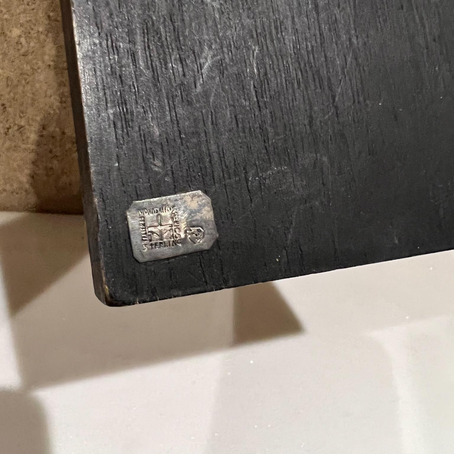 1960s Emaus Talleres Wall Art Modernist Sterling Silver Cross on Mahogany Mexico 1