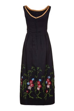 1960s Embelished Dress with Colourful Embroidered Flowers and Beading