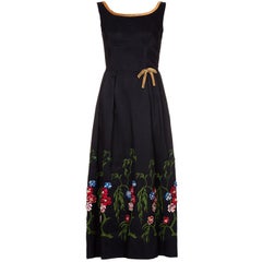 1960s Embelished Dress with Colourful Embroidered Flowers and Beading