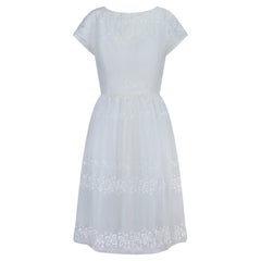 1960s Embroidered Chiffon White Short-Sleeve Dress