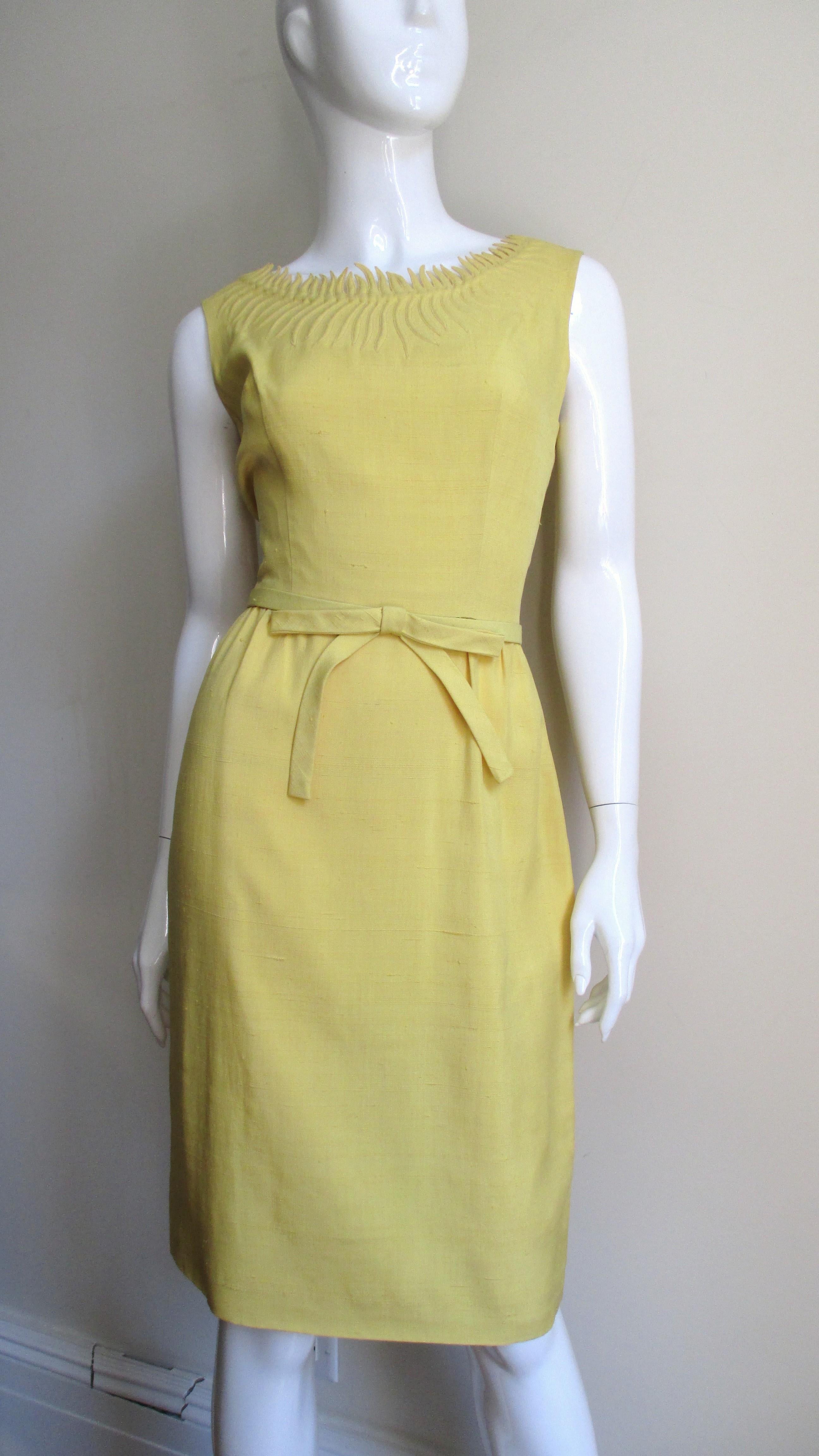 Women's 1950s Waldorf Astoria Boutique Embroidered Linen Dress and Cashmere Sweater Set