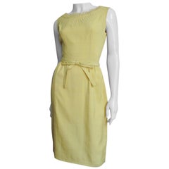 1950s Waldorf Astoria Boutique Embroidered Linen Dress and Cashmere Sweater Set