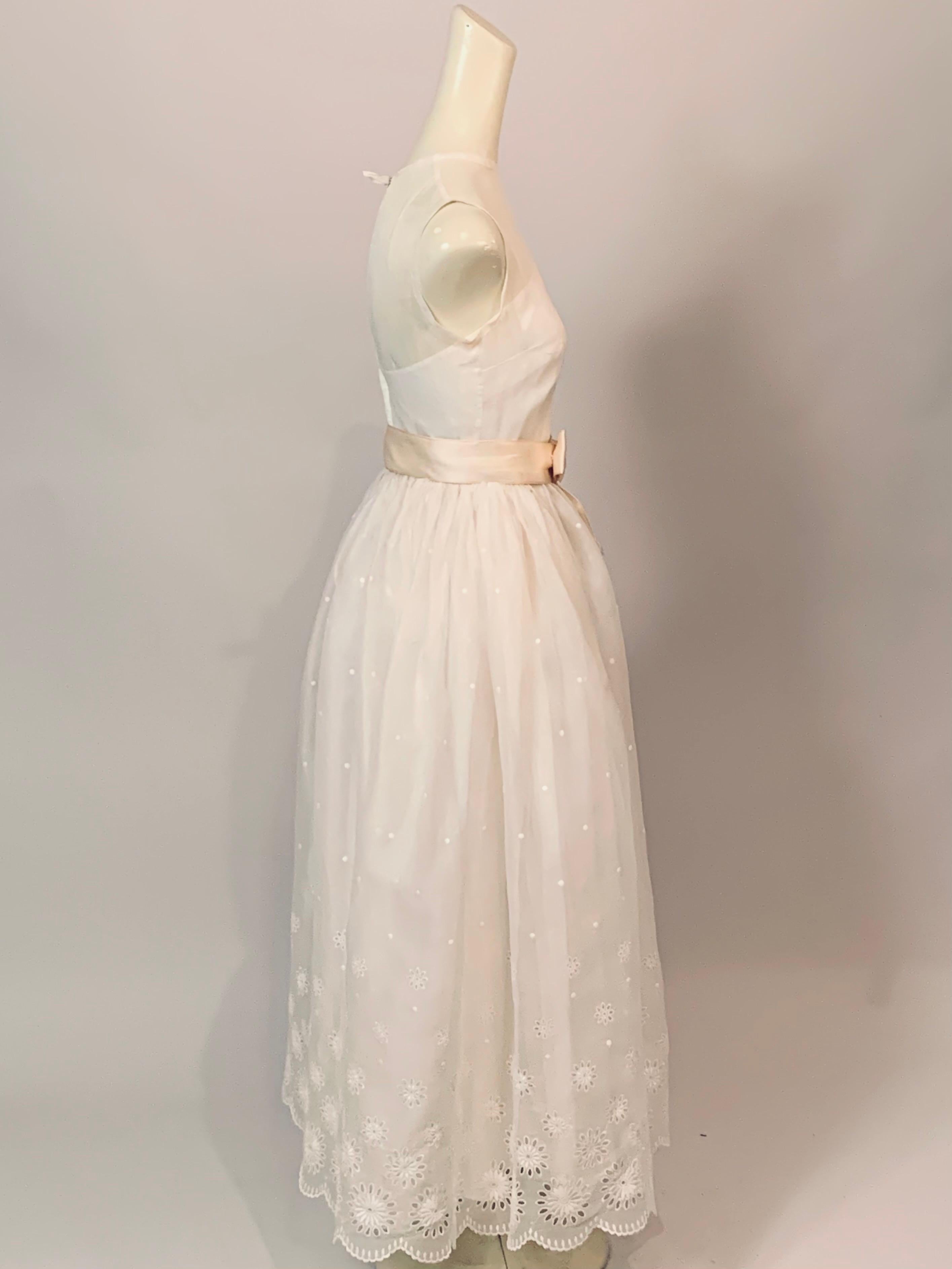 1960's Embroidered White Silk Organza Strapless Evening Gown or Wedding Dress For Sale 6