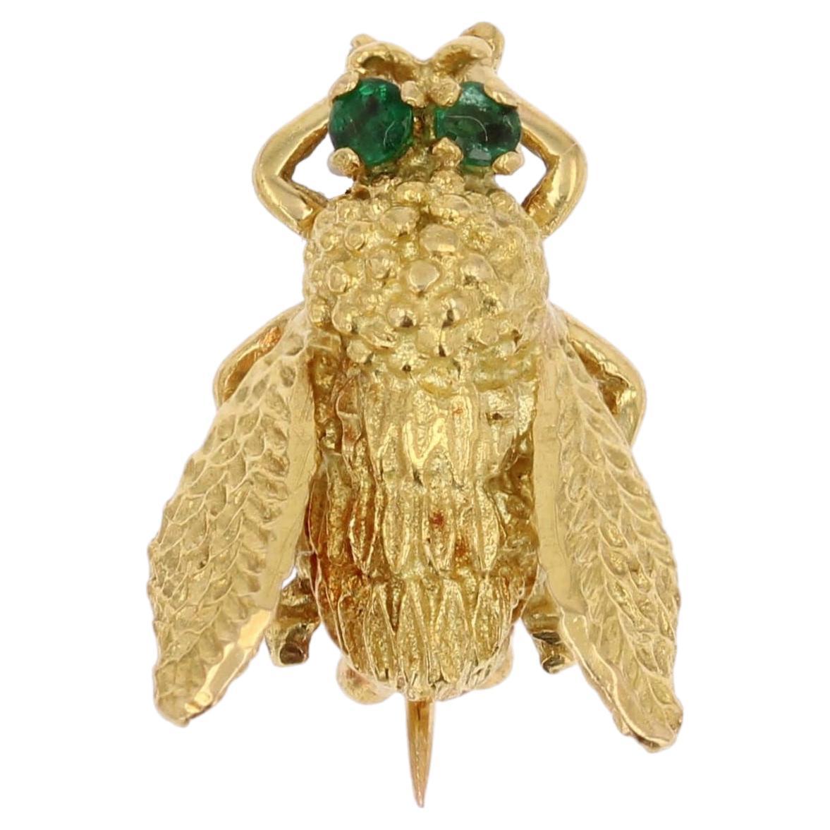 1960er Jahre Smaragd 18 Karat Gelbgold Kleine Bienenbrosche