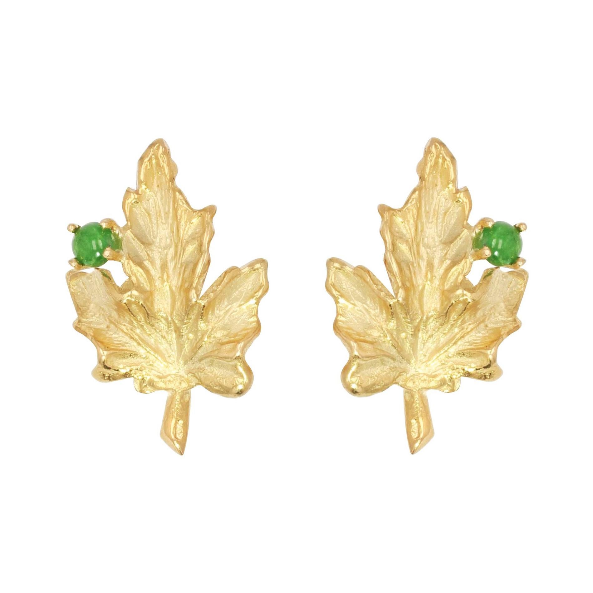 Modern Emerald Diamond 18 Karat Yellow Gold Daisy Earrings at 1stDibs