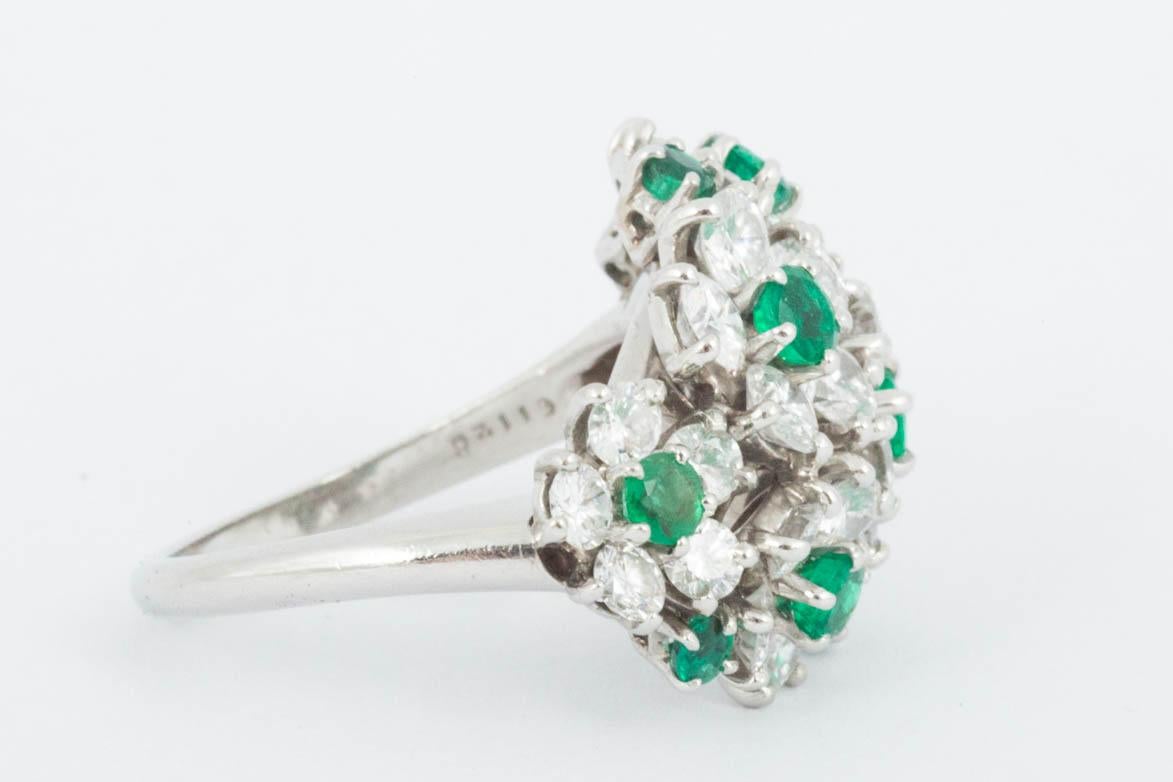 Modern 1960s Emerald and Diamond Flower Ring by Oscar Heyman For Sale