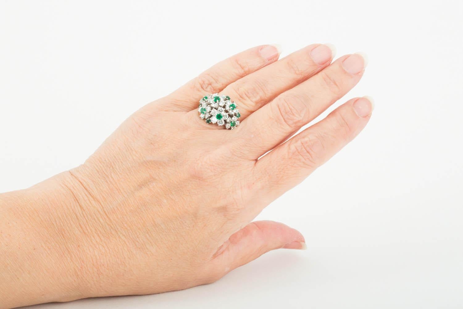 1960s Emerald and Diamond Flower Ring by Oscar Heyman For Sale 2