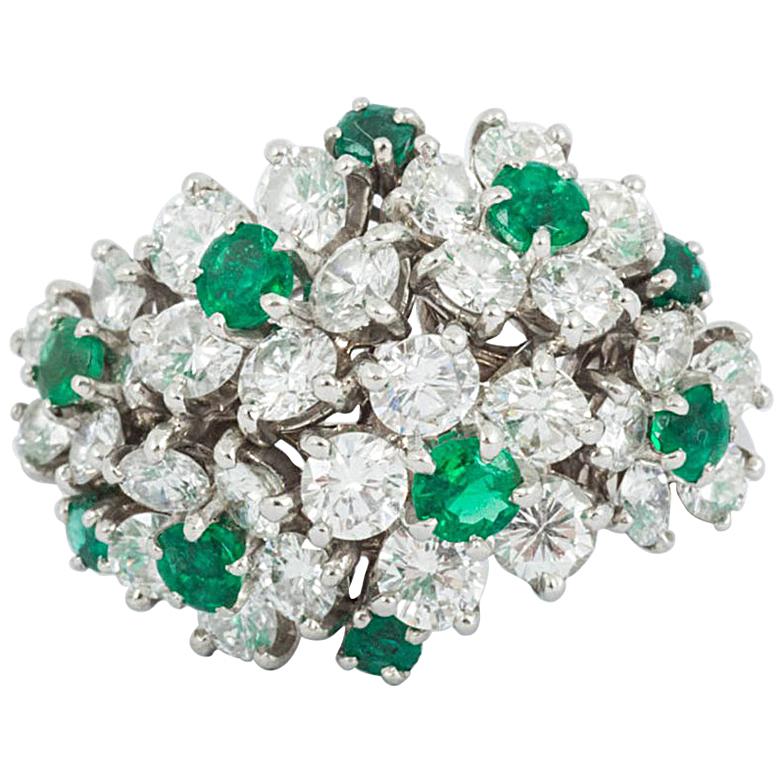 1960s Emerald and Diamond Flower Ring by Oscar Heyman For Sale