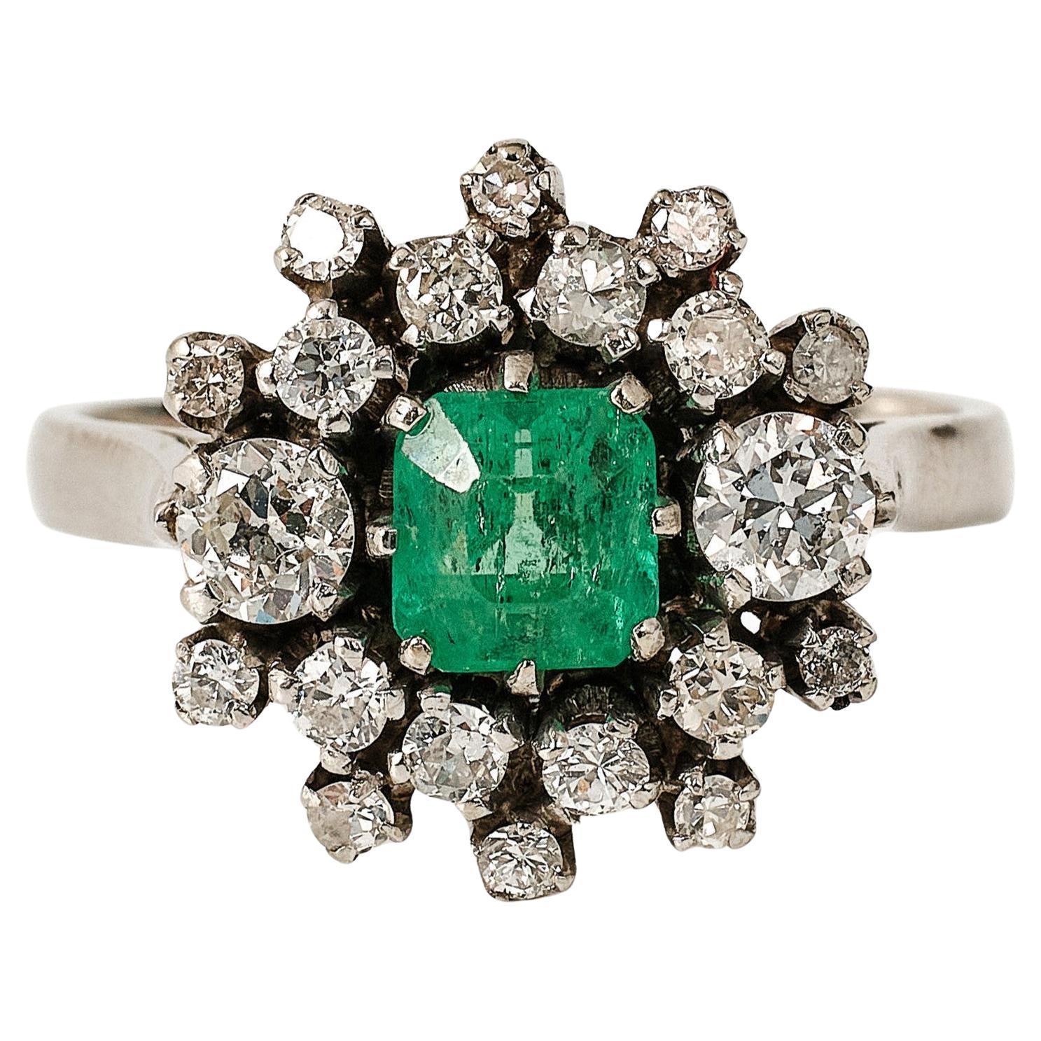 1960s Emerald and Diamond "Starburst" cluster ring 